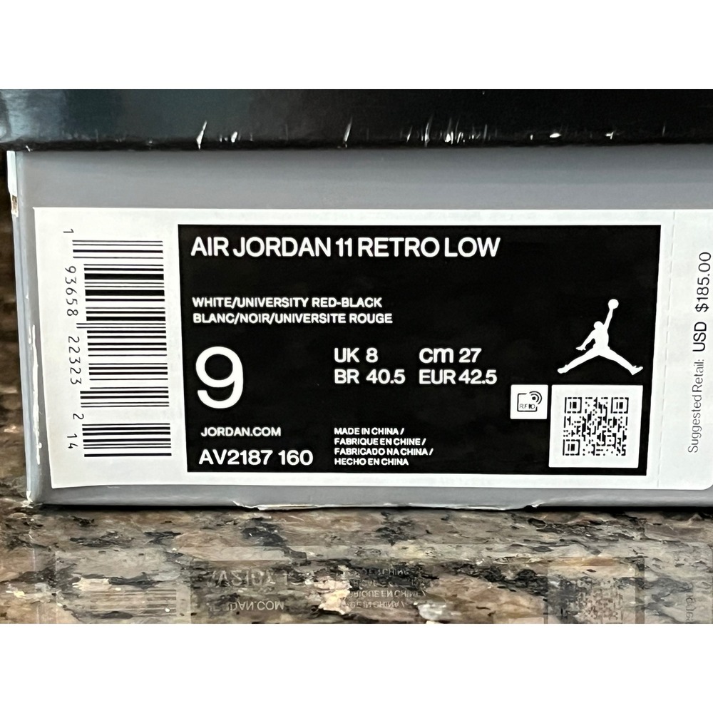 Jordan 11 Retro Low Concord Bred White Black Red AV2187-160 Mens Size 9 - Picture 9 of 10